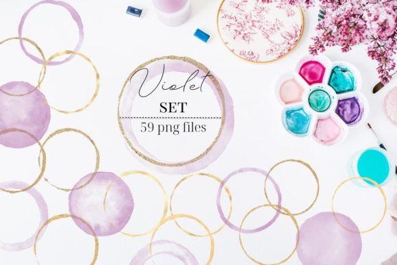 Gold Circles with Violet Watercolor: A Designer's Toolkit for Elegant Branding