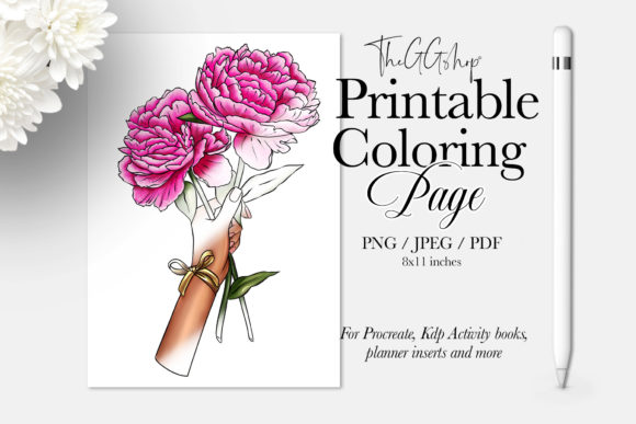 Peony Flower Coloring Page: A Hand-Drawn Design Asset